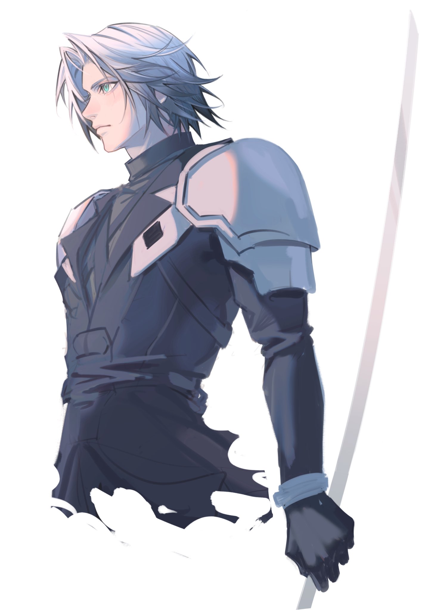 1boy, aged_down, armor, belt, black_belt, black_coat, black_gloves, black_shirt