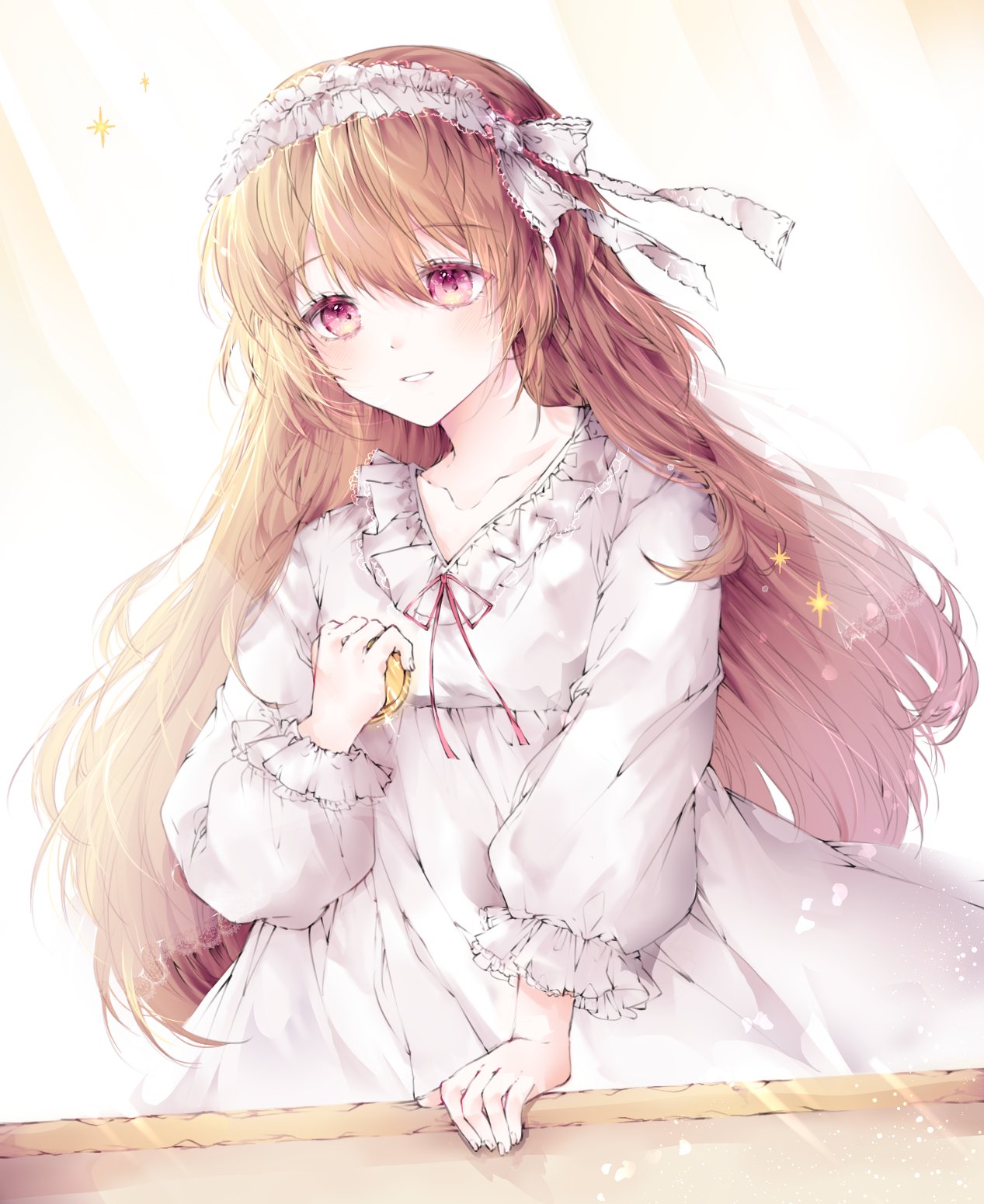 1girl, brown_hair, compact_(cosmetics), cosmetics, dress, goldia_die_heilige, hairband, highres