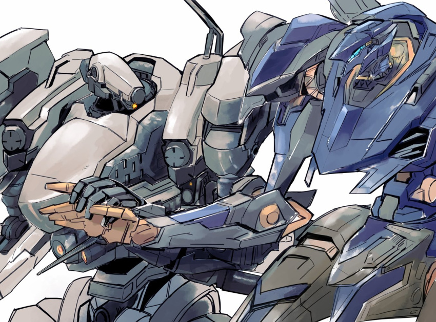 armored_core, armored_core_6, holding_hands, mecha, no_humans, one-eyed, robot, rxb029