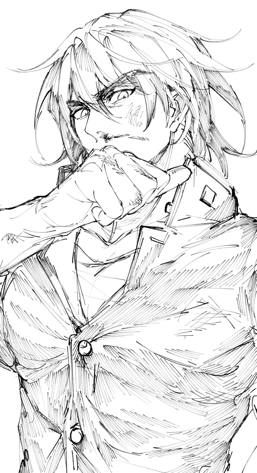 1boy, arm_up, blood, blood_on_face, gakuran, highres, hijiyama_takatoshi, injury