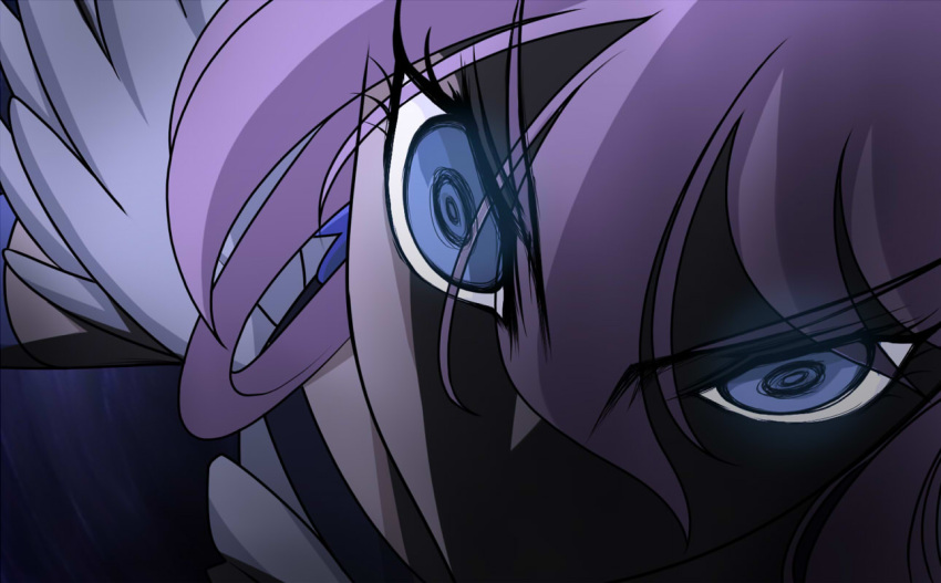 1girl, blue_eyes, casshern_(series), casshern_sins, close-up, commentary_request, cure_moonlight, hair_between_eyes