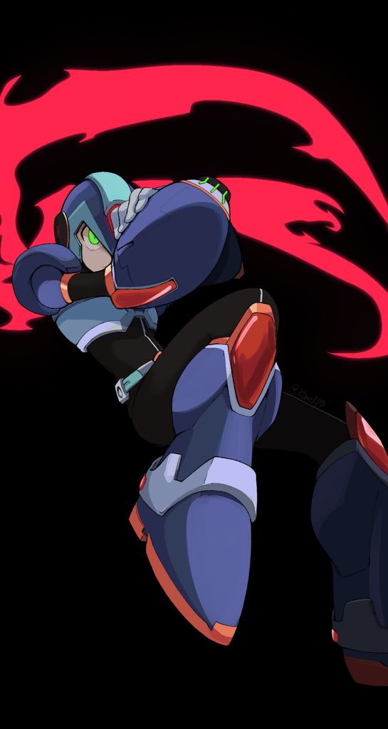 1boy, arm_cannon, armor, black_background, blue_armor, blue_helmet, full_body, glowing