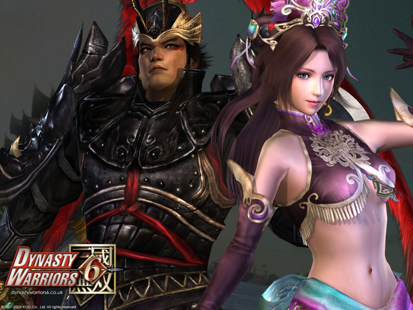 armored, black_hair, brown_hair, couple, crown, diao_chan, dynasty_warriors, koei