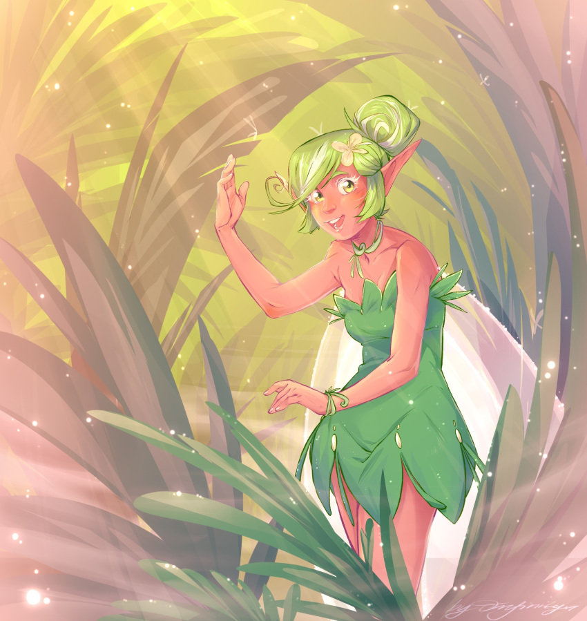 1girl, :d, artist_name, bare_shoulders, cookie_run, dark-skinned_female, dark_skin, day