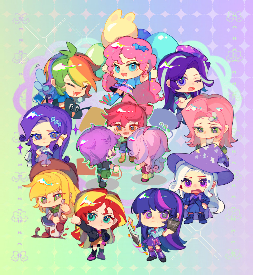 6+girls, ahoge, alternate_skin_color, apple_bloom, apple_bloom_(equestria_girls), applejack, applejack_(equestria_girls), aqua_eyes