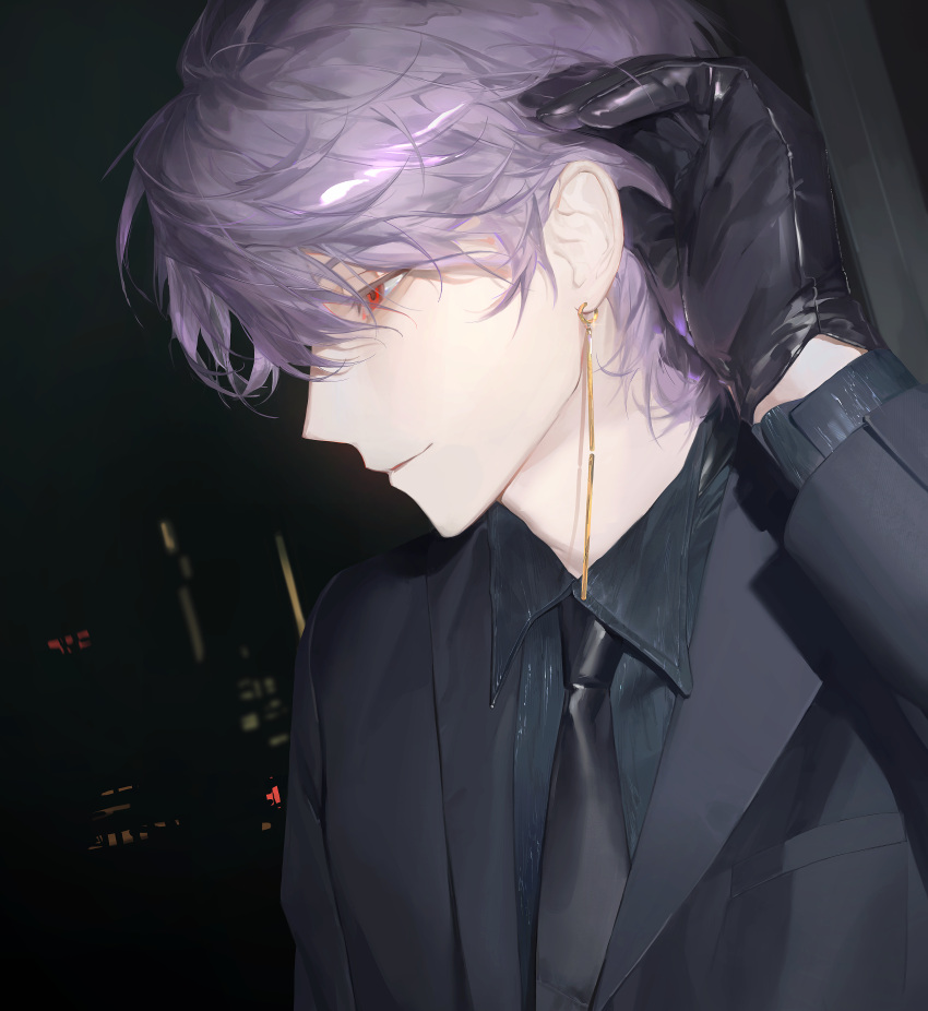 1boy, absurdres, black_gloves, black_jacket, black_necktie, black_shirt, chinese_commentary, collared_shirt