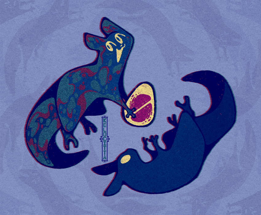 animal, blank_eyes, blue_background, creature, holding, holding_weapon, inv_(rain_world), kelocitta