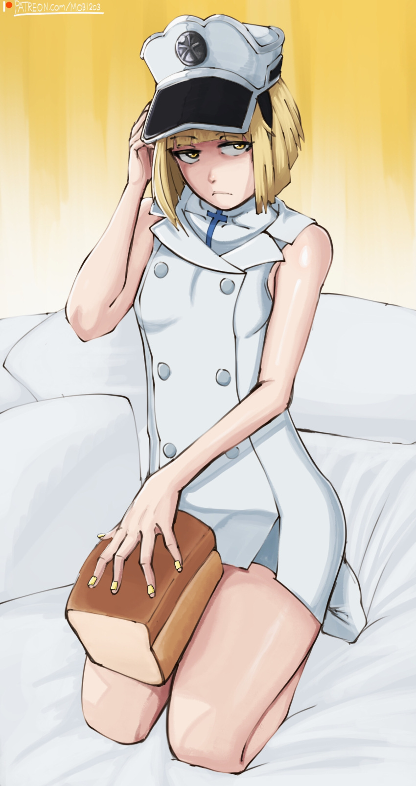 1girl, bare_arms, bleach, bleach:_sennen_kessen-hen, blonde_hair, blunt_bangs, blunt_ends, bob_cut