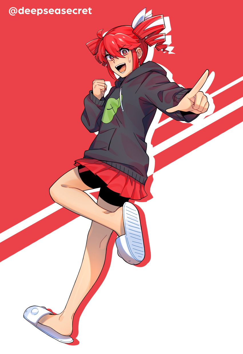 1girl, absurdres, ahoge, bike_shorts, bike_shorts_under_skirt, black_sweater, bow, deepseasecret