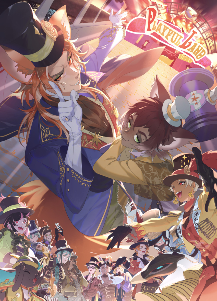 6+boys, ace_trappola, animal_ears, blue_coat, brown_hair, cat_boy, cat_ears, cater_diamond