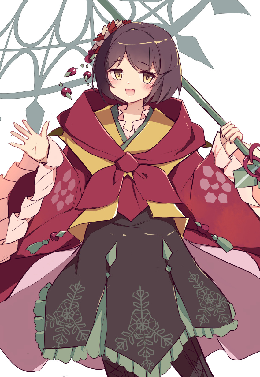 1girl, absurdres, brown_hair, duel_monster, hair_ornament, highres, holding, holding_umbrella