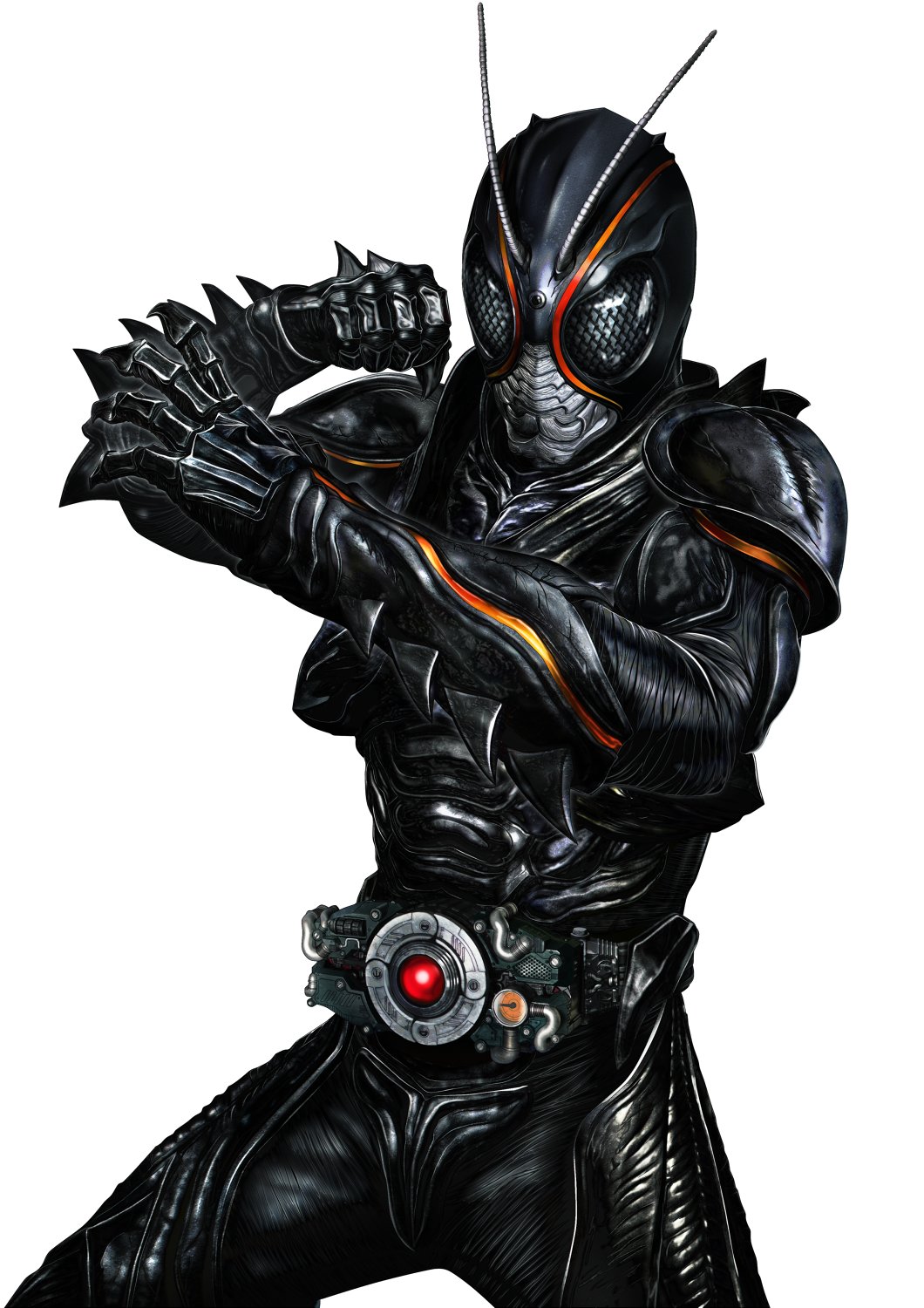 1boy, antennae, armor, belt, black_armor, black_bodysuit, black_eyes, bodysuit