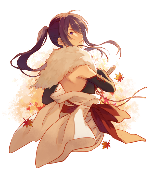 1boy, ahoge, back, backless_shirt, bingdu_3927, black_arm_warmers, clothes_down, cowboy_shot