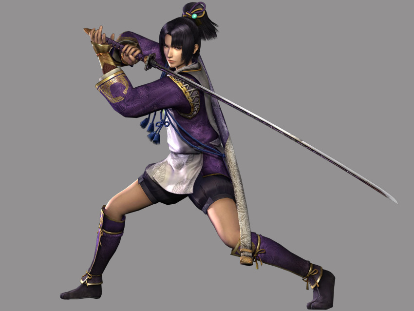 armored, black_hair, gloves, grey_eyes, katana, koei, mori_ranmaru, official_art