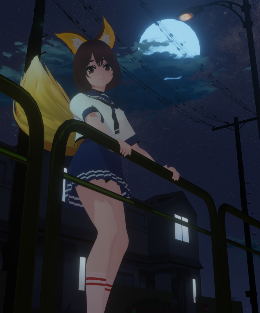 animal_ears, blender_(software), blender_eevee, blue_archive, brown_hair, fox_ears, fox_girl, fox_tail