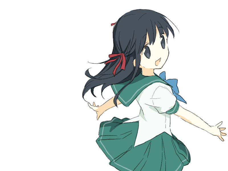 1girl, black_hair, doll_(game), green_sailor_collar, hair_ribbon, kusunoki_erina, long_hair, looking_at_viewer