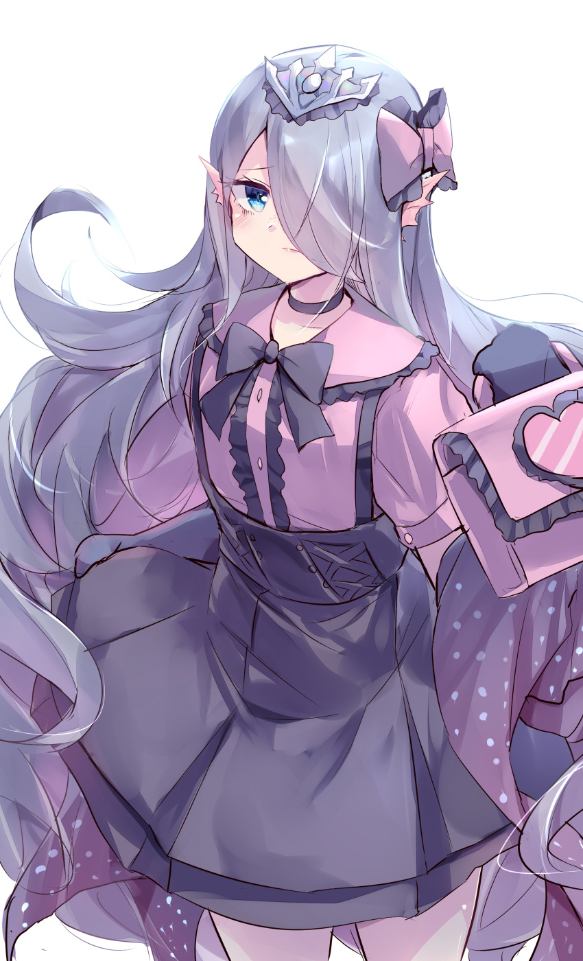 1girl, absurdres, alternate_costume, bag, blue_eyes, dress, duel_monster, fins
