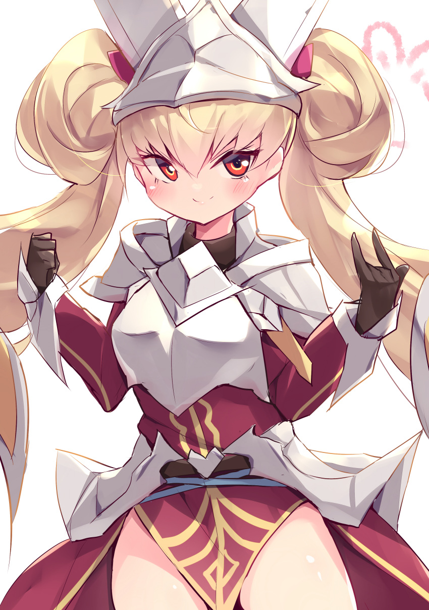 1girl, absurdres, blonde_hair, centur-ion_primera, chest_armor, double_bun, dress, duel_monster