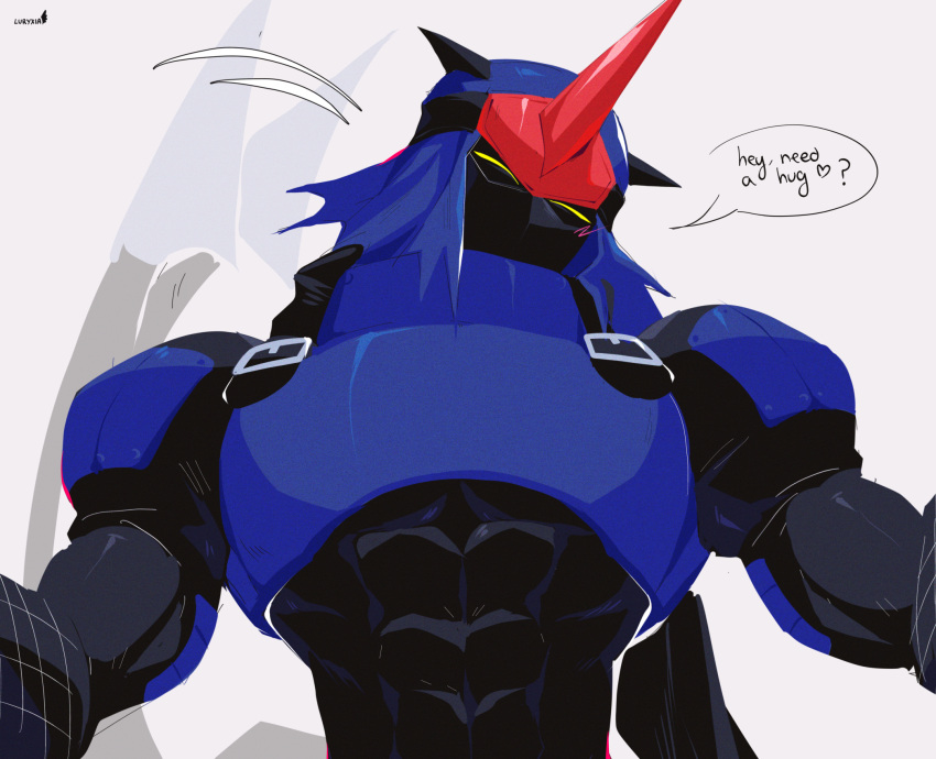 abs, armor, artist_name, blue_armor, closed_eyes, digimon, digimon_(creature), english_commentary