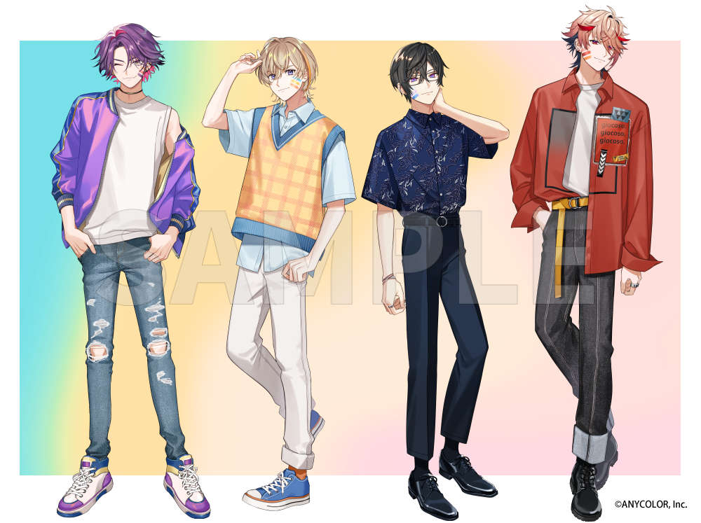4boys, alternate_costume, arm_at_side, belt, black_belt, black_choker, black_footwear, black_hair