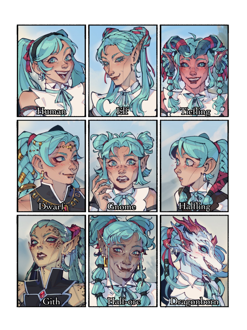 6+girls, aqua_eyes, aqua_hair, baldur's_gate, baldur's_gate_3, black_sclera, braid, colored_sclera