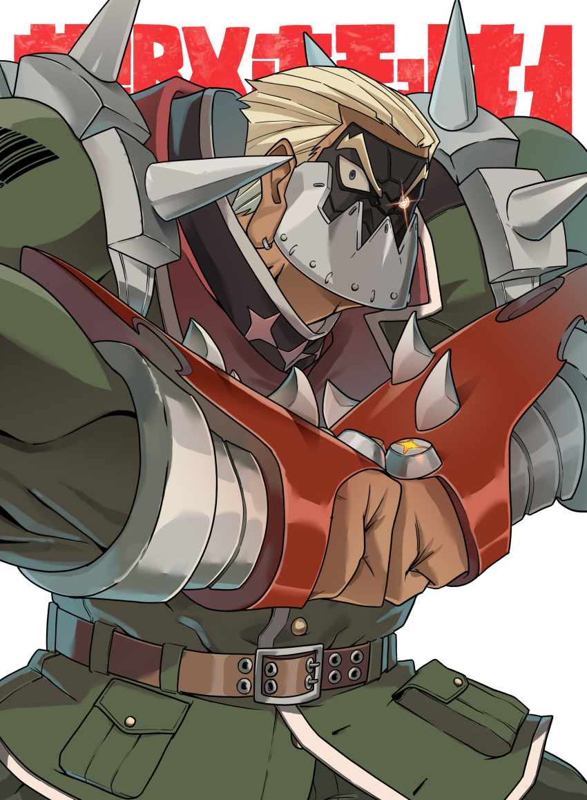 1boy, absurdres, blonde_hair, clenched_hand, cosplay, dark-skinned_male, dark_skin, gamagoori_ira