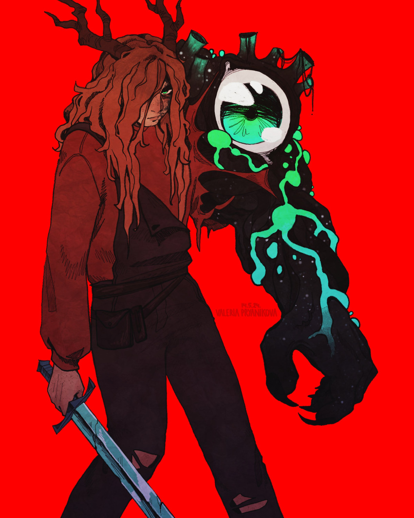 1girl, absurdres, antlers, artist_name, body_horror, claws, commentary, corruption