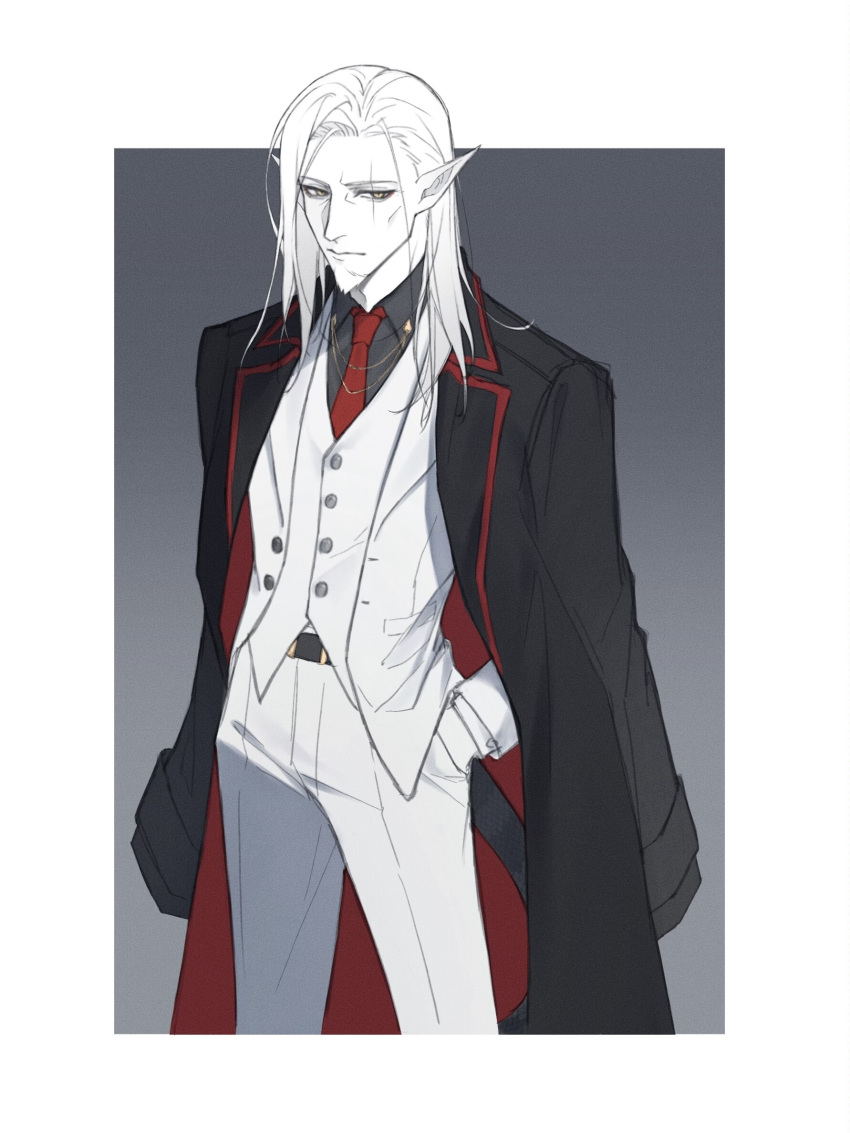 1boy, arknights, beard, belt, black_jacket, black_shirt, closed_mouth, collared_shirt