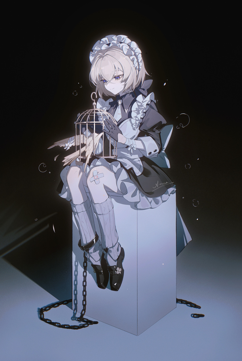 1boy, absurdres, aged_down, alternate_costume, aoma_(xuanzexuexi), apron, artist_name, aventurine_(honkai:_star_rail)