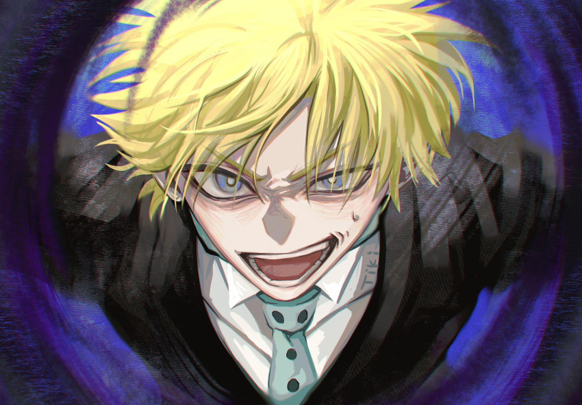 1boy, artist_name, blonde_hair, blue_eyes, boku_no_hero_academia, highres, looking_at_viewer, male_focus
