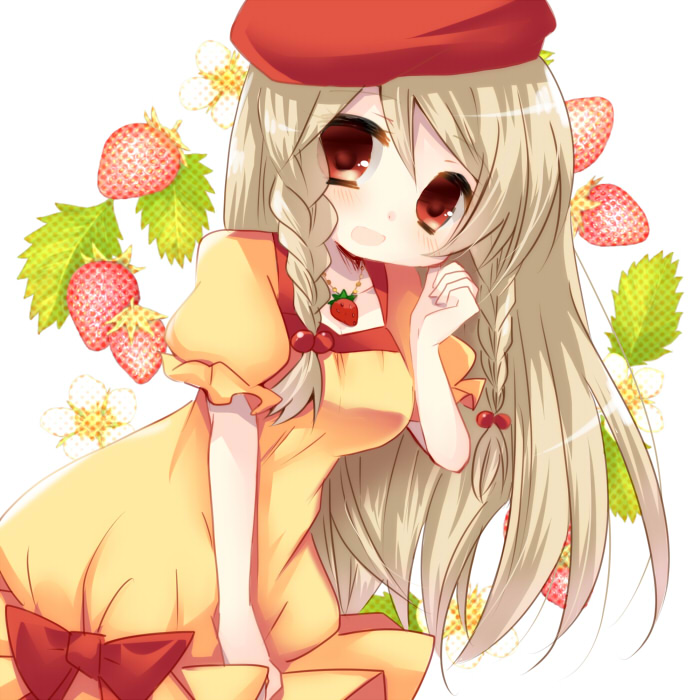 1girl, ayabisu, beret, blonde_hair, bow, braid, dress, dress_bow