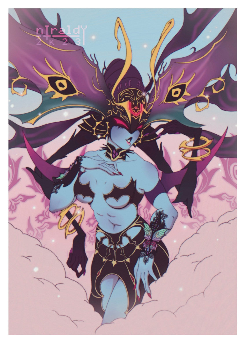 1girl, bayonetta, bayonetta_(series), bayonetta_3, colored_skin, demon_girl, earrings, extra_eyes