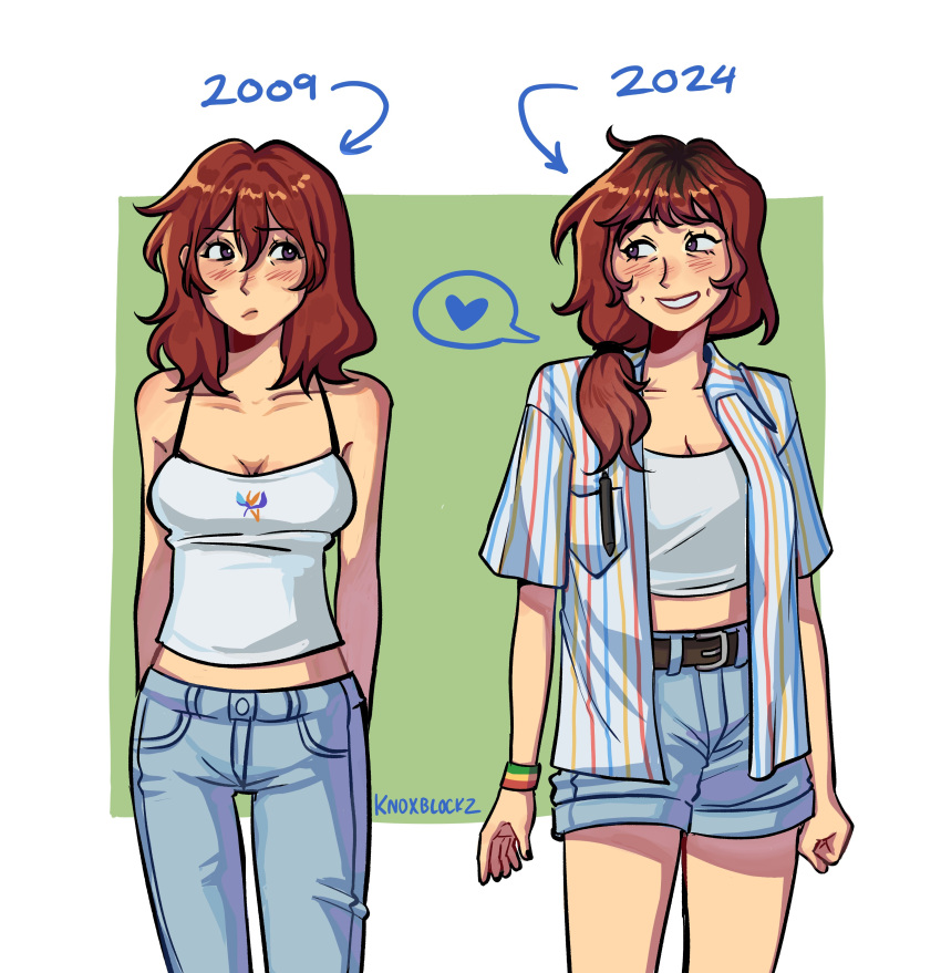 1girl, absurdres, age_progression, aged_up, alternate_hair_length, alternate_hairstyle, ari_(class_of_09), arms_behind_back