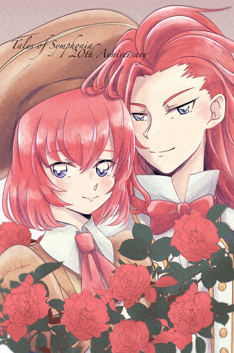 5_inaba, alternate_costume, blue_eyes, flower, highres, light_blush, light_smile, red_flower