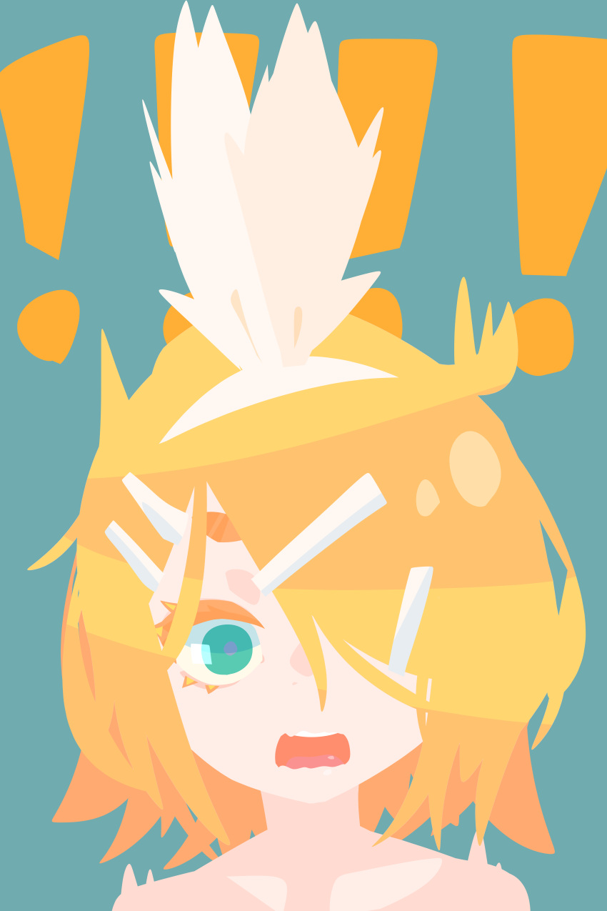 !, !!, 1girl, absurdres, blonde_hair, blue_background, blue_eyes, bow
