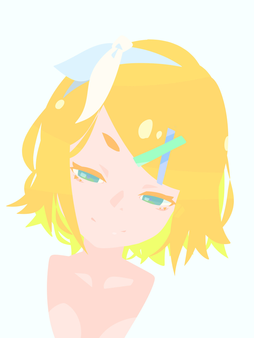 1girl, absurdres, blending, blonde_hair, blue_eyes, bow, closed_mouth, commentary_request