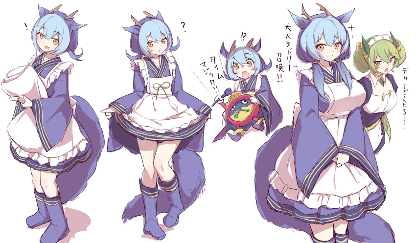 1boy, 1girl, 2girls, absurdres, aged_up, black_dress, blue_hair, blue_kimono