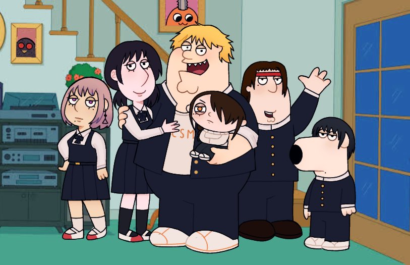 3boys, 3girls, black_hair, blonde_hair, brian_griffin, brown_hair, bubblemunne, carrying