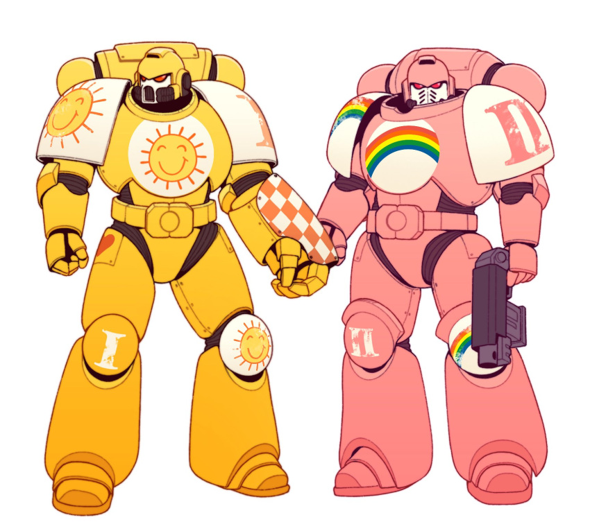 2boys, adapted_costume, adeptus_astartes, armor, care_bears, cheer_bear, cheer_bear_(cosplay), chumiicham
