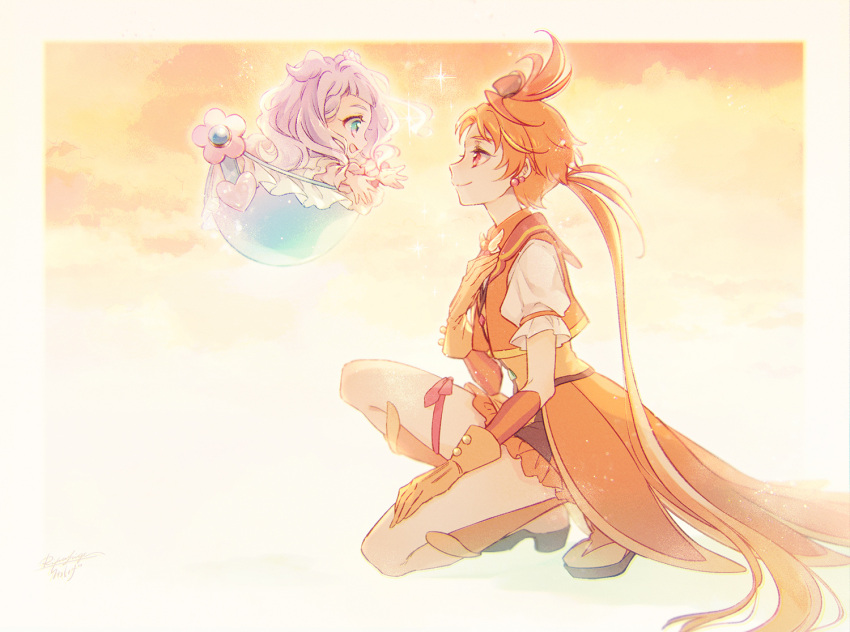 1boy, 1girl, age_difference, aqua_eyes, baby, black_hat, border, brown_hair