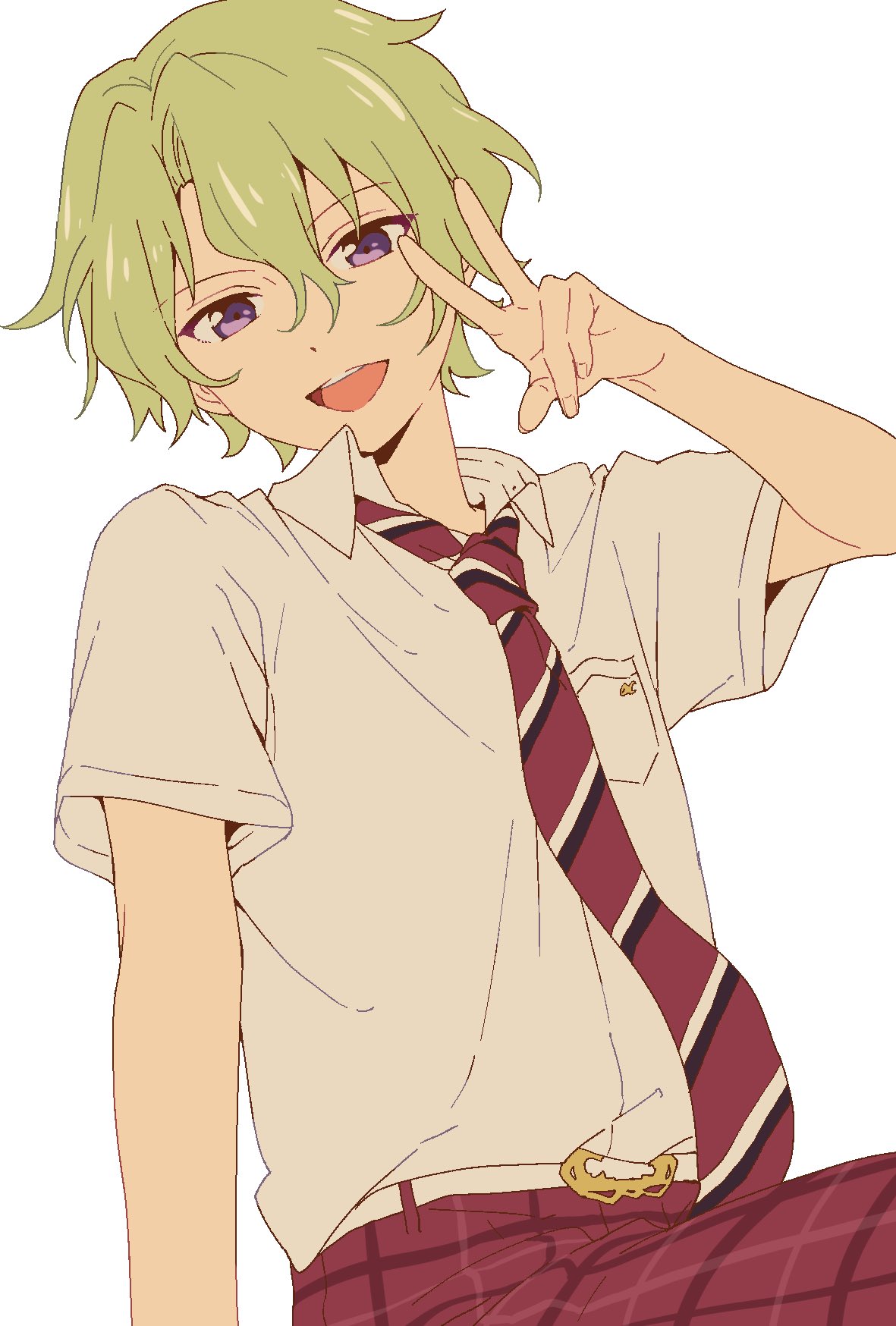 1boy, arm_at_side, belt, bishounen, breast_pocket, collared_shirt, cowboy_shot, curtained_hair