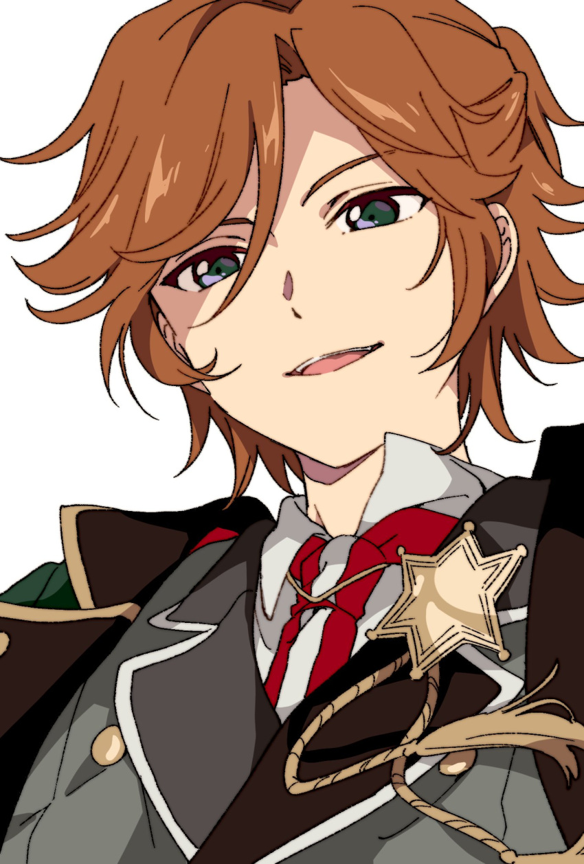 1boy, asymmetrical_collar, bishounen, black_eyes, blazer, blur_layer, brown_hair, brown_jacket