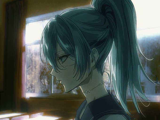 1girl, backlighting, blue_eyes, blue_hair, curtains, expressionless, fallsoki, genderswap