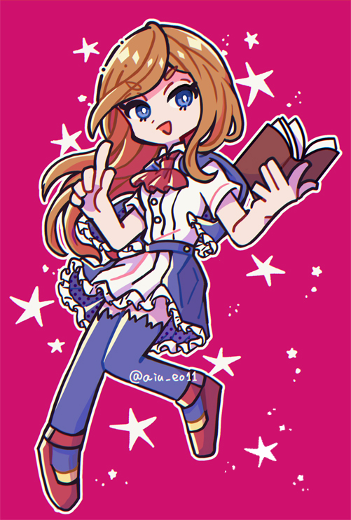 1girl, artist_name, ascot, blue_eyes, blue_thighhighs, book, brown_hair, castlevania:_portrait_of_ruin