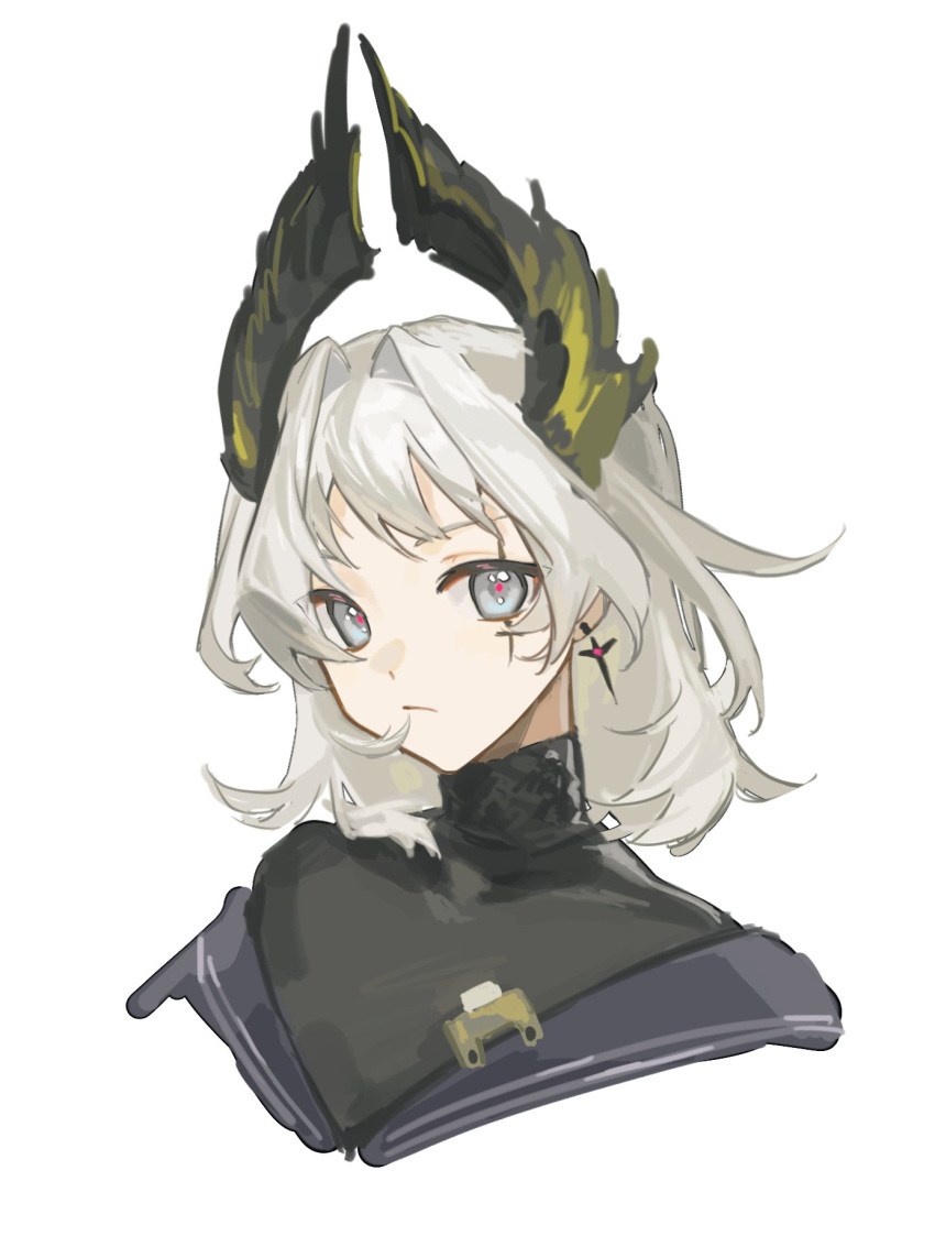 1girl, arknights, black_shirt, blue_eyes, chinese_commentary, closed_mouth, commentary, cropped_torso