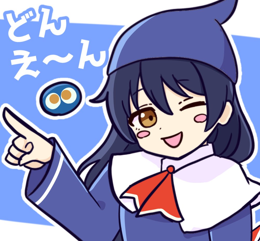 1girl, blue_background, blue_dress, blue_hair, blue_hat, blue_robe, blush, capelet