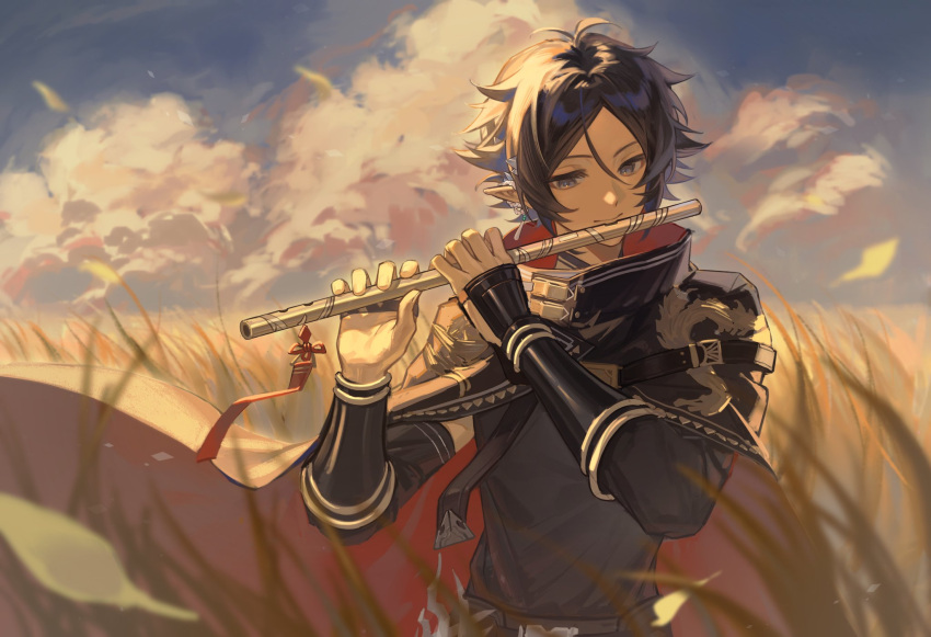 1boy, arknights, armor, black_cape, black_hair, black_shirt, cape, chinese_commentary