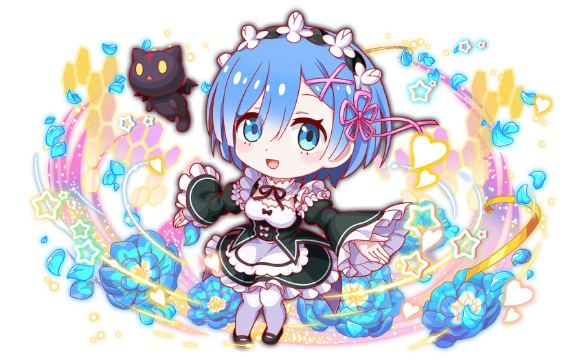 1girl, 2girls, anime_coloring, apron, aqua_eyes, aqua_flower, aqua_hair, aqua_petals