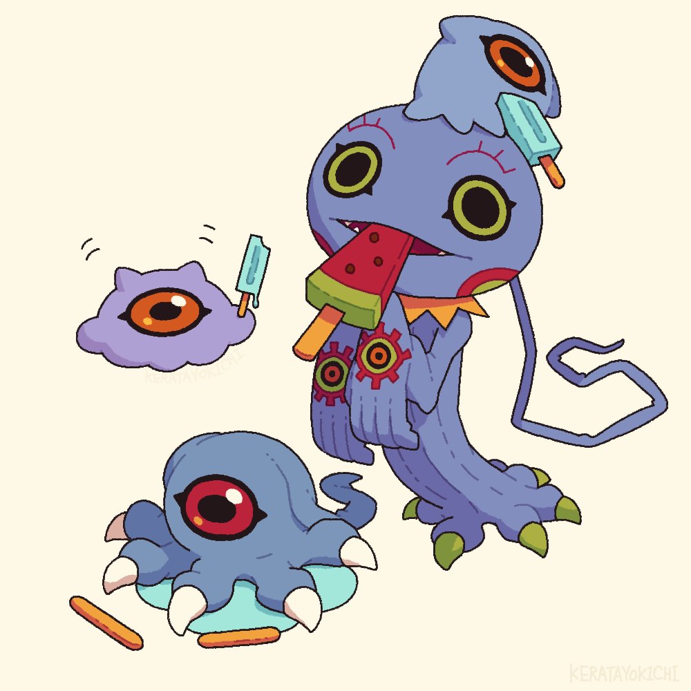 black_eyes, colored_sclera, digimon, digimon:_the_movie, food, ice_cream, keramon, keratayokichi