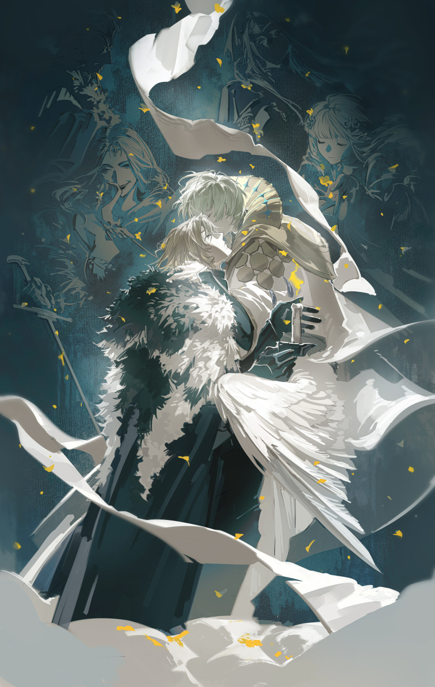 2boys, 3girls, absurdres, armor, black_cape, blonde_hair, byleth_(fire_emblem), byleth_(male)_(fire_emblem)